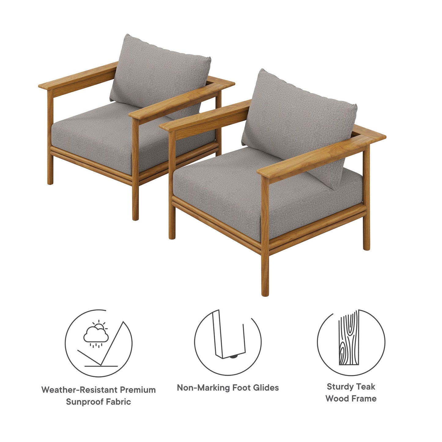 Wren Outdoor Patio Teak Wood Armchair Set of 2 by Modway
