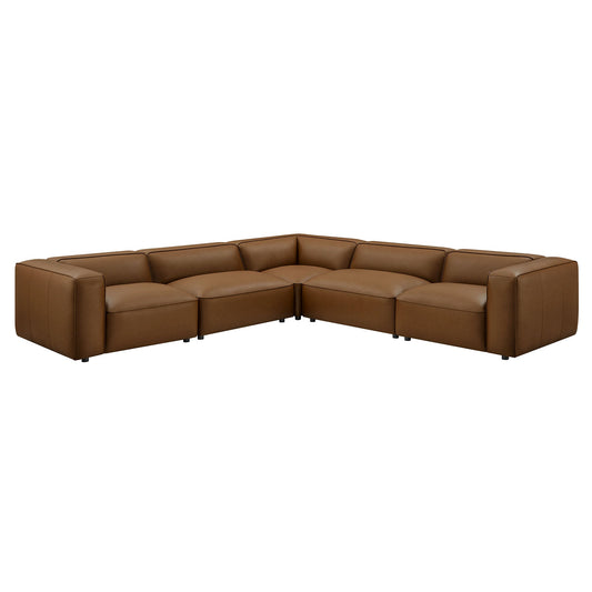 Auren 5-Piece Upholstered Vegan Leather Modular L-Shaped Sofa by Modway