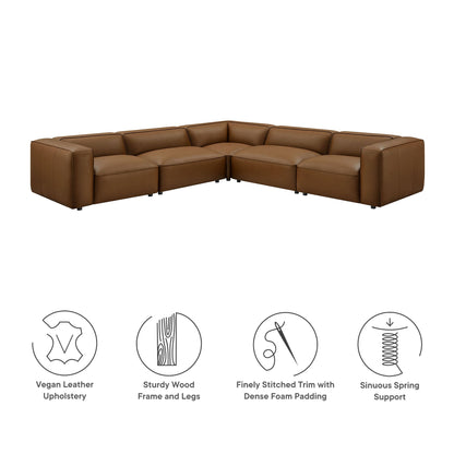 Auren 5-Piece Upholstered Vegan Leather Modular L-Shaped Sofa by Modway
