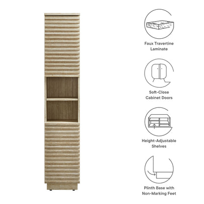 Render Tall Narrow Faux Travertine Linen Storage Cabinet by Modway