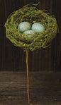 Moss Bird Nest Pick - Blue Eggs (Pack of 4)