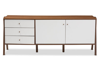 Baxton Studio Harlow Mid-century Modern Scandinavian Style White and Walnut Wood Sideboard Storage Cabinet