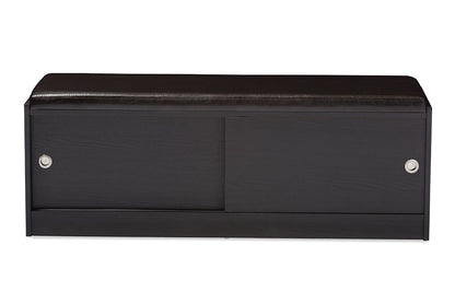 Baxton Studio Clevedon Modern and Contemporary Dark Brown Wood Entryway Storage Cushioned Bench Shoe Rack Cabinet Organizer