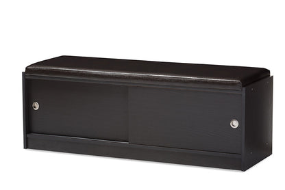 Baxton Studio Clevedon Modern and Contemporary Dark Brown Wood Entryway Storage Cushioned Bench Shoe Rack Cabinet Organizer
