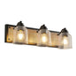 Farmhouse Vanity Light Fixture | 3/4/5/6-Light Bathroom Wall Sconce with Clear Seeded Glass Shades & Antique Wood Backplate
