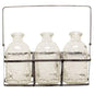 Metal Carrier With 3 Vintage Embossed Glass Bottles  (Pack of 4)