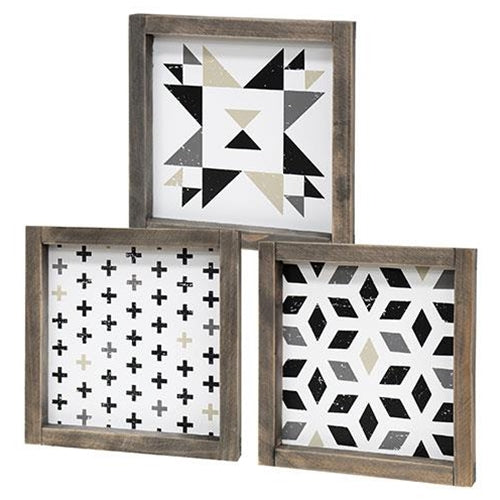 Black and White Geometric Box Sign 3 asstd. (Pack of 2)