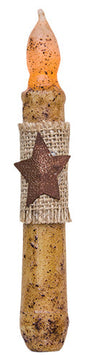 6" Burnt Ivory Burlap & Star Timer Taper (Pack of 2)