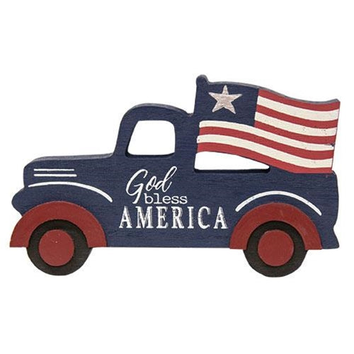 God Bless America Wooden Truck Sitter (Pack of 4)