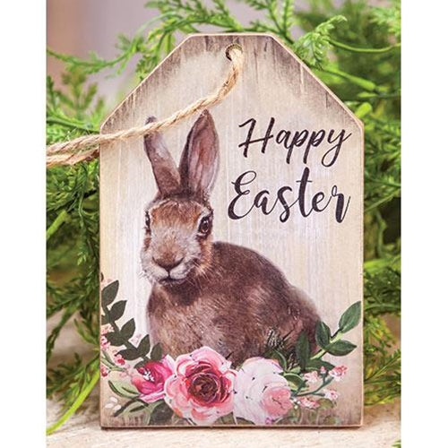 Happy Easter Floral Bunny Tag Ornament  (Pack of 4)