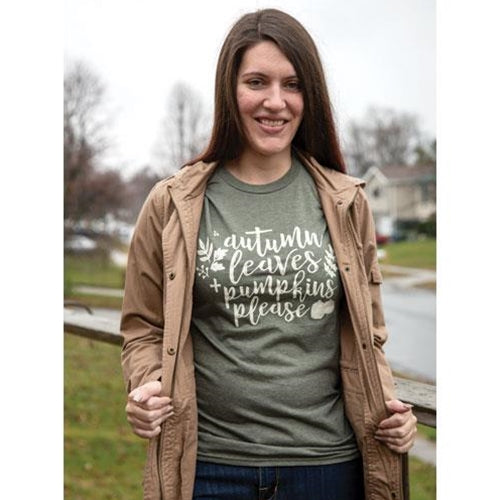 Autumn Leaves + Pumpkins Please T-Shirt Large