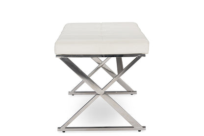 Baxton Studio Herald Modern and Contemporary Stainless Steel and White Faux Leather Upholstered Rectangle Bench