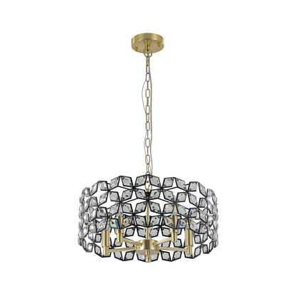 Modern K9 Crystal Geometric Chandelier | 5-Light Black & Gold Round Pendant Light — 19"–39" Adjustable, Dining Room, Living Room & Bedroom