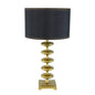Table Lamp – Gold Aluminum Disc Body, Black Drum Shade & Square Pedestal Base | Contemporary Bedside & Desk Lamp