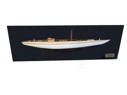 Shamrock Brown/White Painted Half-Hull Model Boat Yacht Handmade