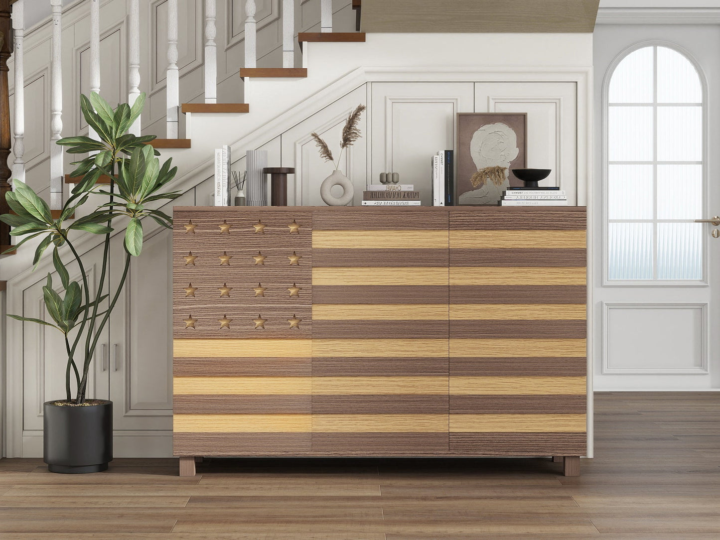 55" Hand-Carved Buffet Sideboard Cabinet | 2 Drawers & 3 Doors | Coffee Bar Console