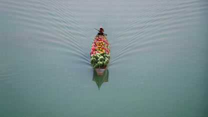 Small South East Asia Sampan Boat Teal Bottom Thuyen Ba La Tam Ban