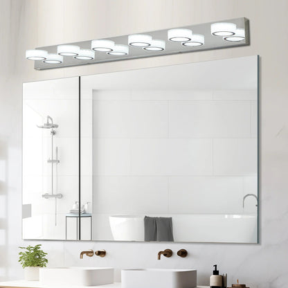 LED Vanity Light Fixture | 3/4/5/6/7-Light Chrome Bathroom Wall Sconce with 360° Rotatable Heads & Frosted Acrylic Shade — Dimmable, 36W