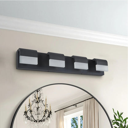 LED Vanity Light Fixture | 3/4/5/6-Light Dimmable Bathroom Wall Sconce with Acrylic Shade — Matte Black, 6000K Daylight