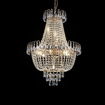 21.7" Large K9 Crystal Chandelier | 10-Light Gold Luxury Pendant with Adjustable Height 40"–71" — Living Room, Foyer & Staircase