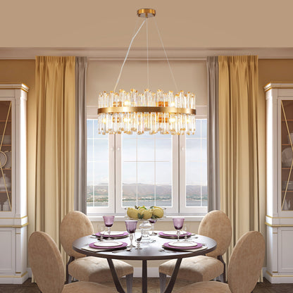 23.6" Modern K9 Crystal Chandelier | Built-In LED, 3 Color Temperatures, App & Remote Control — Gold, Dining Room & Living Room
