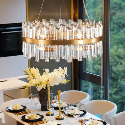 23.6" Modern K9 Crystal Chandelier | Built-In LED, 3 Color Temperatures, App & Remote Control — Gold, Dining Room & Living Room