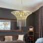 K9 Crystal Chandelier with Cascading Octagonal Beads | 8-Light Gold Modern Ceiling Light — Round 24" or Rectangular 39", Adjustable Height