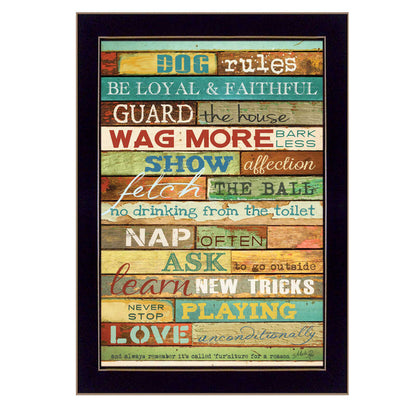 "Dog Rules" Framed Wall Art by Marla Rae | Funny Pet Print for Dog Lovers, Black Frame