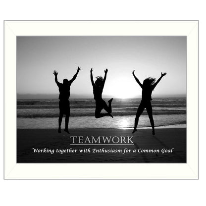 "Teamwork" Framed Wall Art | Motivational Office Print, White Frame
