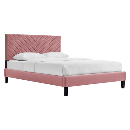Roxanne Tapered Wood Leg Performance Velvet Queen Platform Bed by Modway