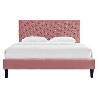 Roxanne Tapered Wood Leg Performance Velvet Queen Platform Bed by Modway