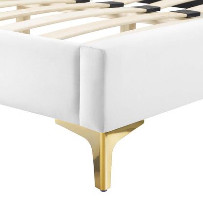 Peyton Performance Velvet Twin Platform Bed in Whi