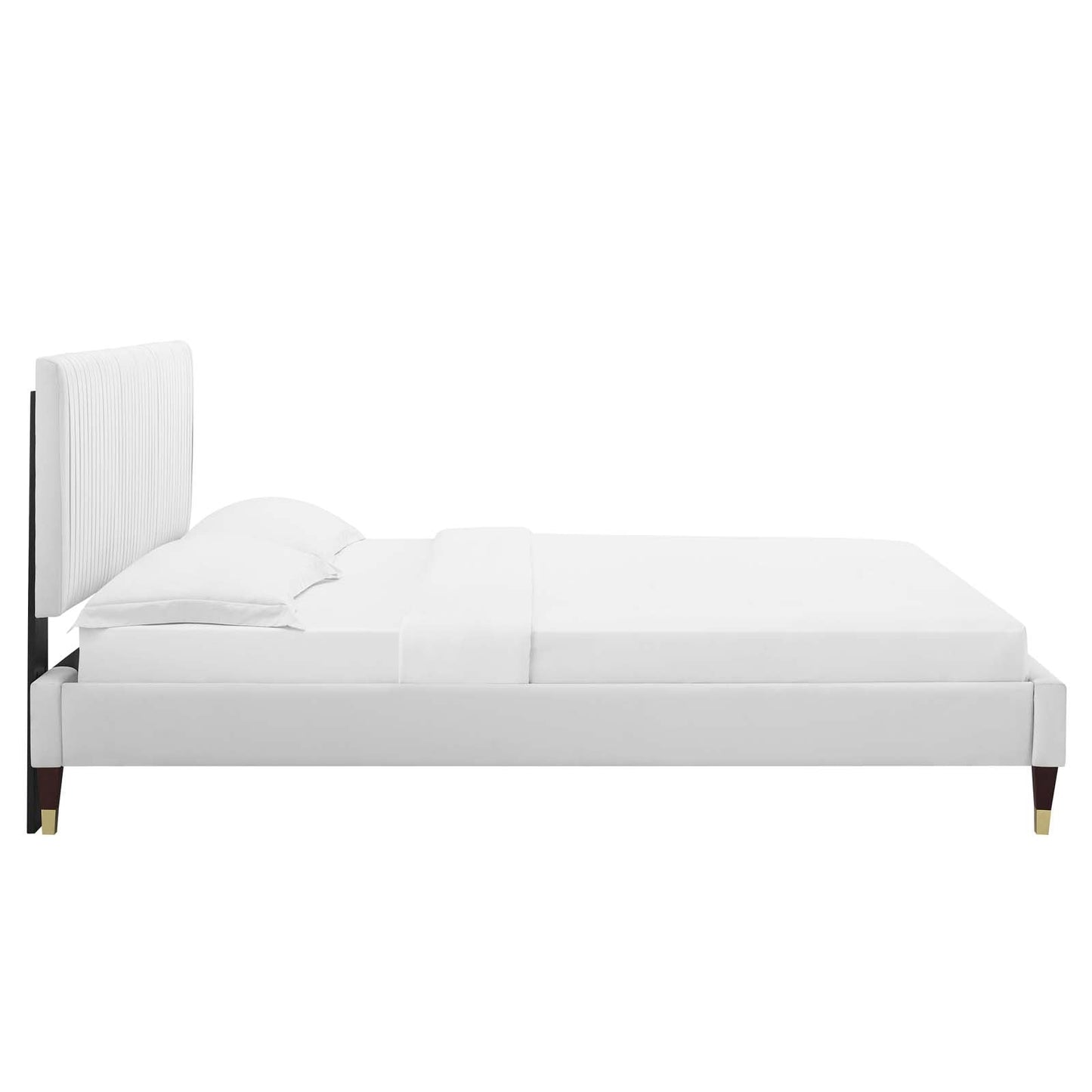 Peyton Performance Velvet Twin Platform Bed in Whi