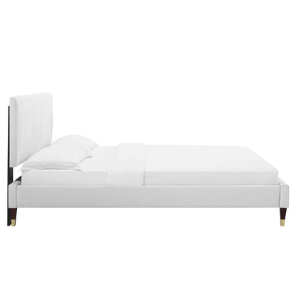 Peyton Performance Velvet Twin Platform Bed in Whi