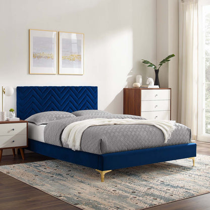 Leah Chevron Tufted Performance Velvet Queen Platform Bed by Modway