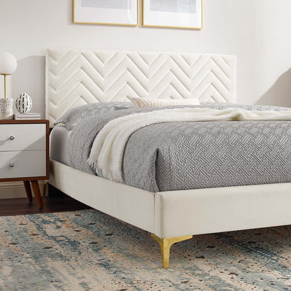 Leah Chevron Tufted Performance Velvet Queen Platform Bed by Modway