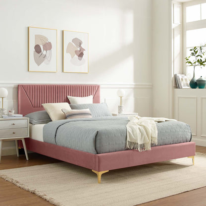 Yasmine Channel Tufted Performance Velvet Queen Platform Bed by Modway
