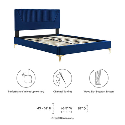 Yasmine Channel Tufted Performance Velvet Queen Platform Bed by Modway