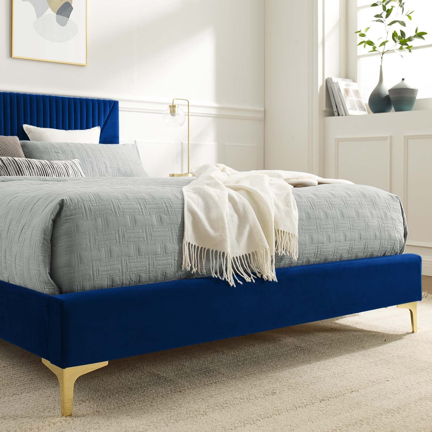 Yasmine Channel Tufted Performance Velvet Queen Platform Bed by Modway