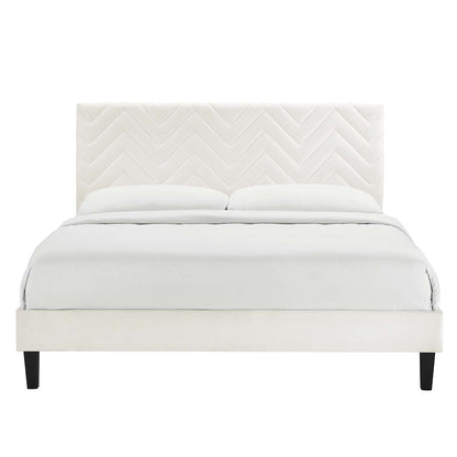 Leah Tapered Wood Leg Chevron Tufted Performance Velvet Twin Platform Bed by Modway
