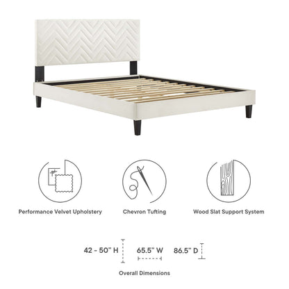 Leah Tapered Wood Leg Chevron Tufted Performance Velvet Twin Platform Bed by Modway