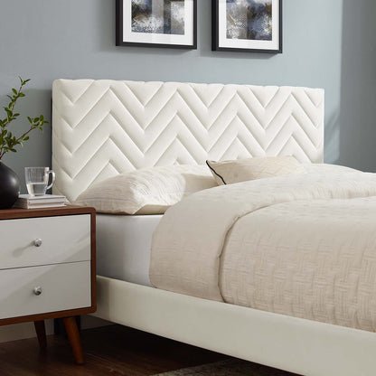 Leah Tapered Wood Leg Chevron Tufted Performance Velvet Twin Platform Bed by Modway