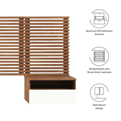 Render Wall Mount Queen Headboard and Modern Nightstands by Modway