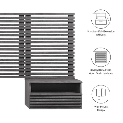 Render Wall Mount Queen Headboard and Modern Nightstands by Modway