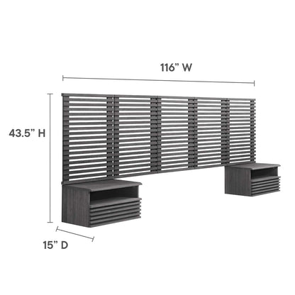 Render Wall Mount Queen Headboard and Modern Nightstands by Modway