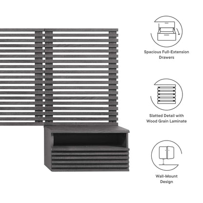 Render Wall Mount King Headboard and Modern Nightstands by Modway