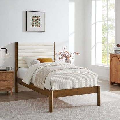 Olea Channel Tufted Boucle Solid Wood Twin Platform Bed by Modway