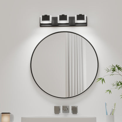 LED Vanity Light Up & Down | 3/4/5/6-Light Dimmable Bathroom Wall Sconce with Frosted Acrylic Shade — Matte Black, 6000K, 18W
