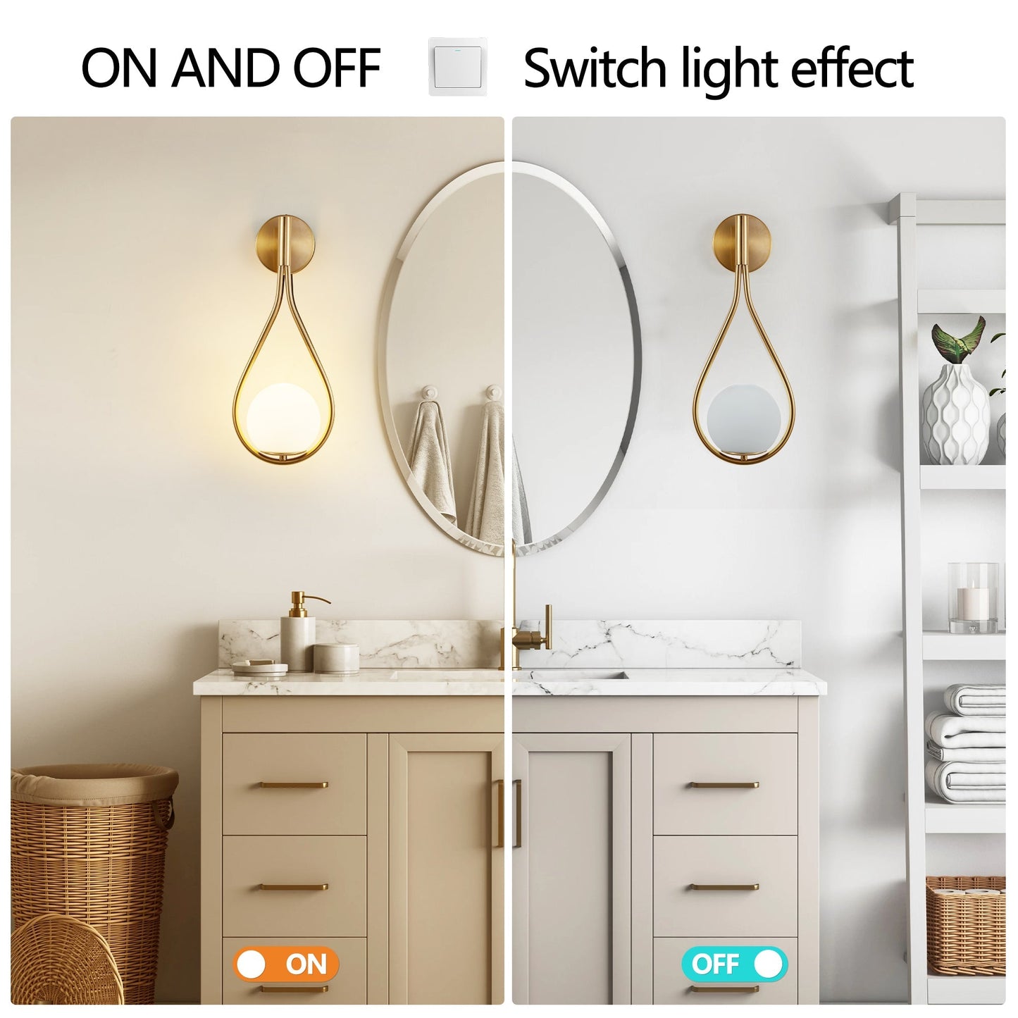 19" Set of 2 Modern Gold Wall Sconces with Opal Glass Globe, Mid-Century Design, Luxury Wall Lights