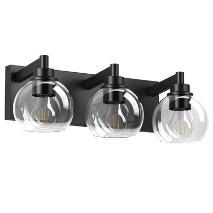 Matte Black Vanity Light | 3/4/5/6-Light Bathroom Wall Sconce with Clear Glass Shades & E26 Socket — Water-Resistant, Up or Down Mount